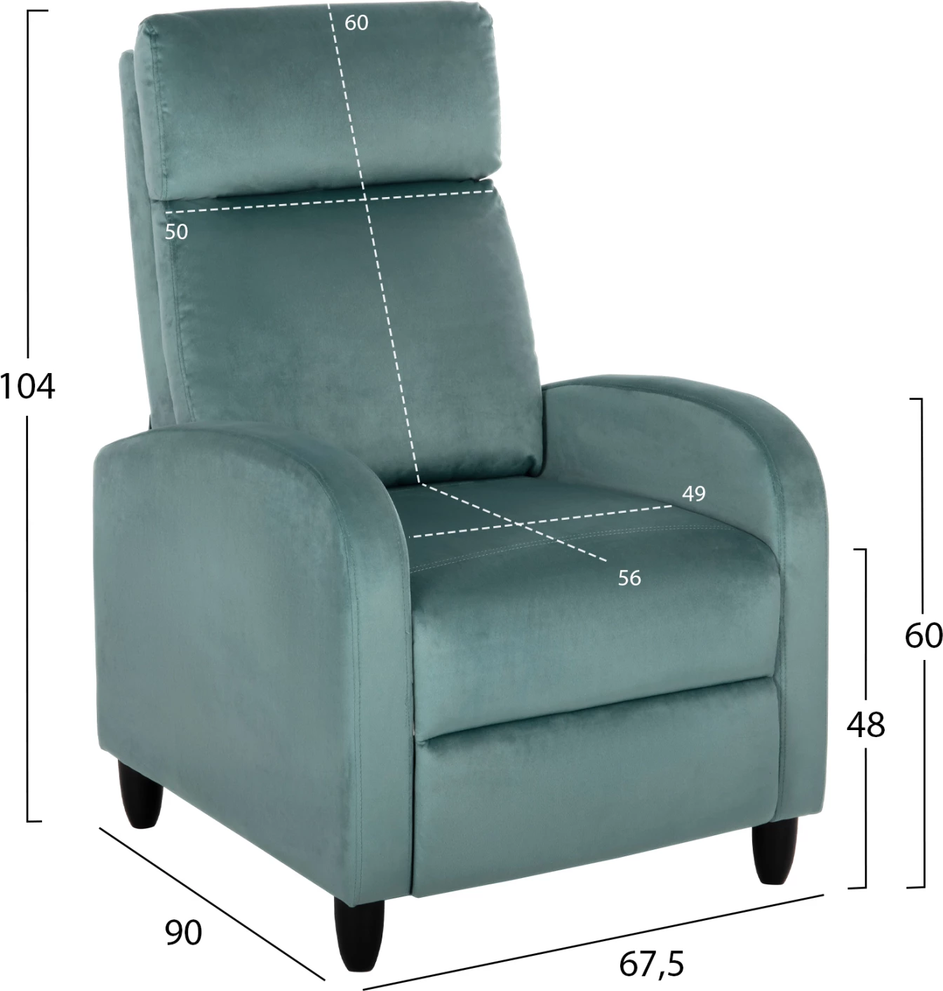 Karrige relaksuese HIBER, kadife jeshile fistik, FH9782.07, 67.5x90x104H cm