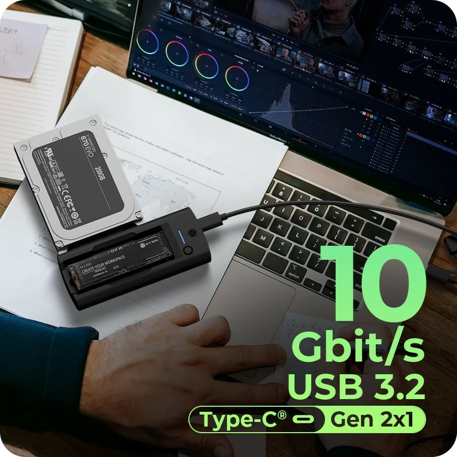 Docking station IcyBox IB-180MS-C31 për SSD/HDD 2.5"/3.5" & M.2 NVMe/SATA, USB 3.2, E zezë