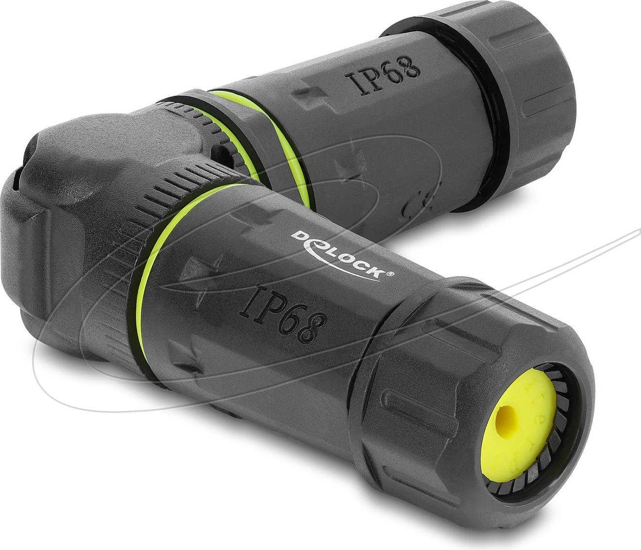 Lidhës kablli RJ45 DeLOCK, femër-femër, Cat.6, 90°, IP68, M23x1.5, i zi
