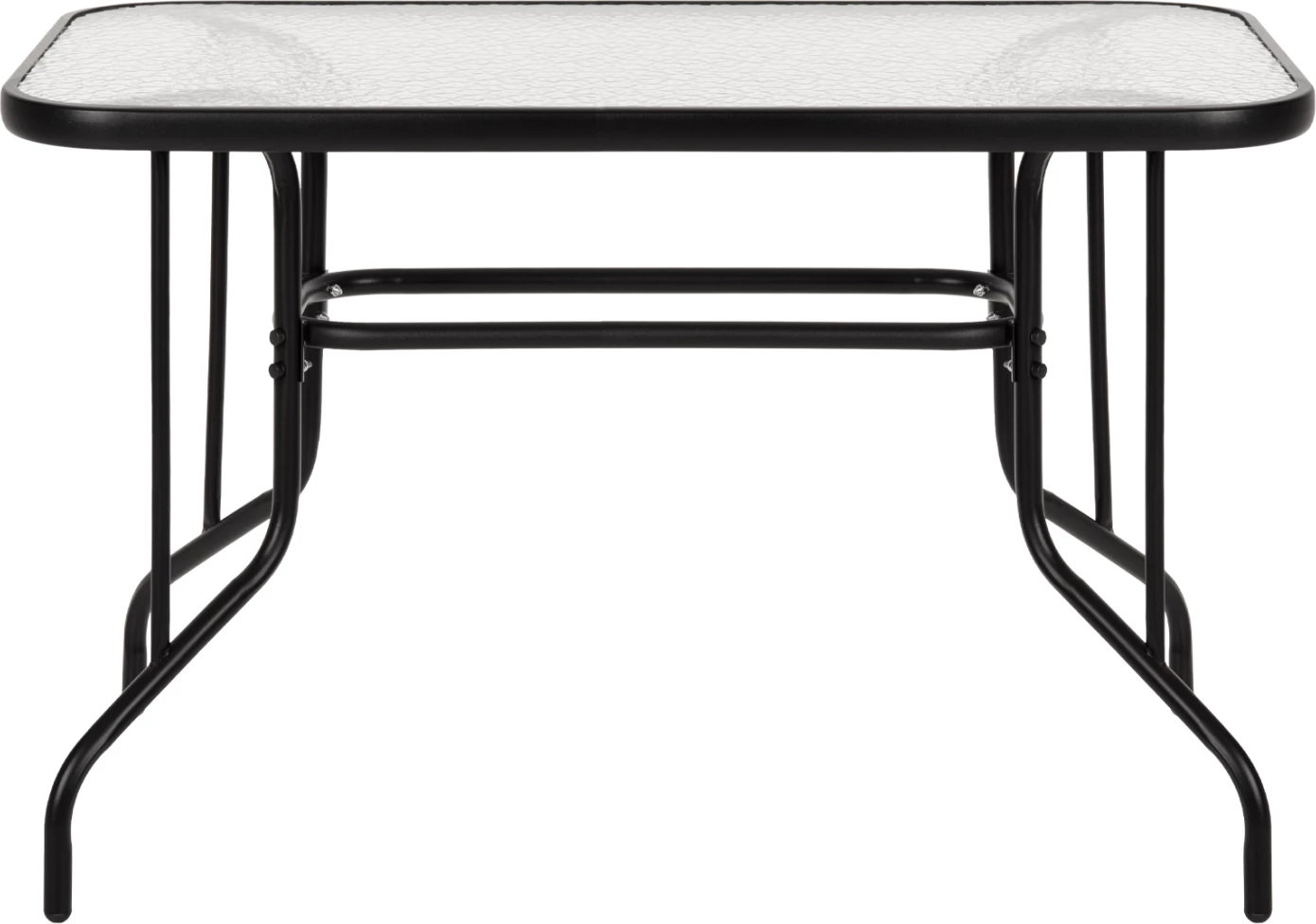 Tavolinë metalike për jashtë ADAM, e zezë, me sipërfaqe xhami të forcuar, 110x60x71 cm
