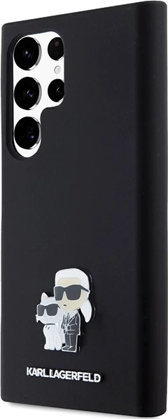 Mbështjellës Karl Lagerfeld Silicone Karl&Choupette Metal Pin për Samsung Galaxy S24 Ultra, i zi