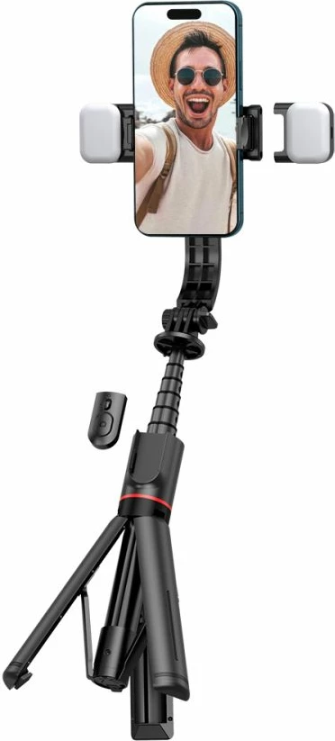 Selfie stick me tripod Tech-Protect L05S me Bluetooth dhe dritë LED, i zi