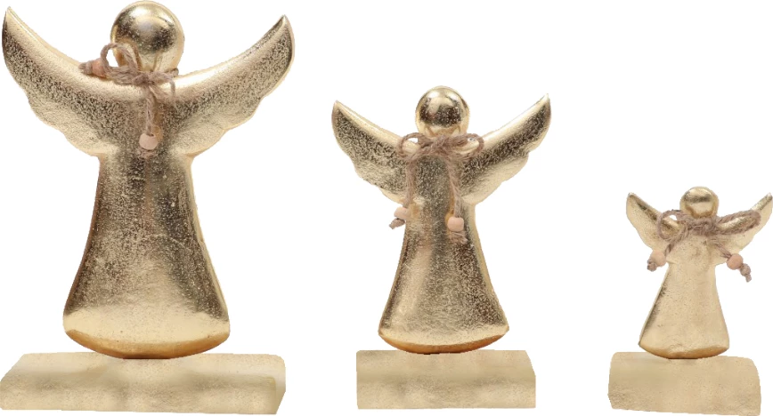 Dekor për Krishtlindje, engjëll, dru mango, alumin i artë, 12x5x18 cm