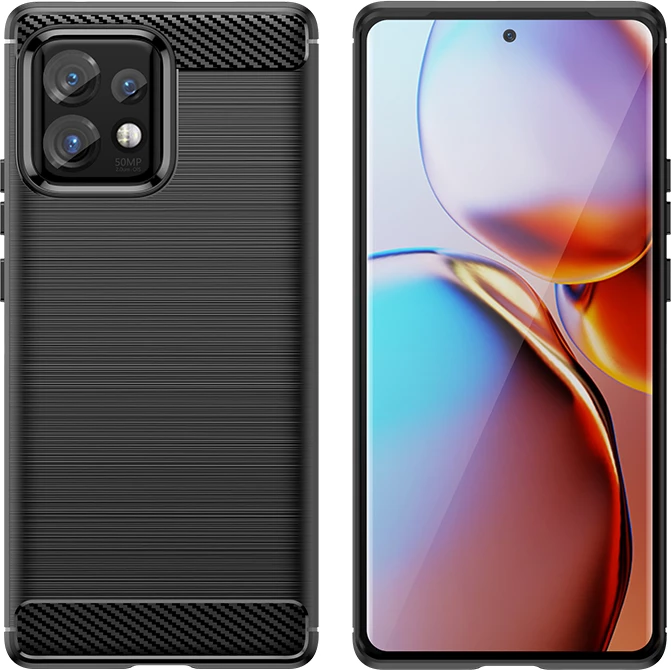 Mbështjellës Hurtel Carbon Case për Motorola Edge 40 Pro, silikon, i zi