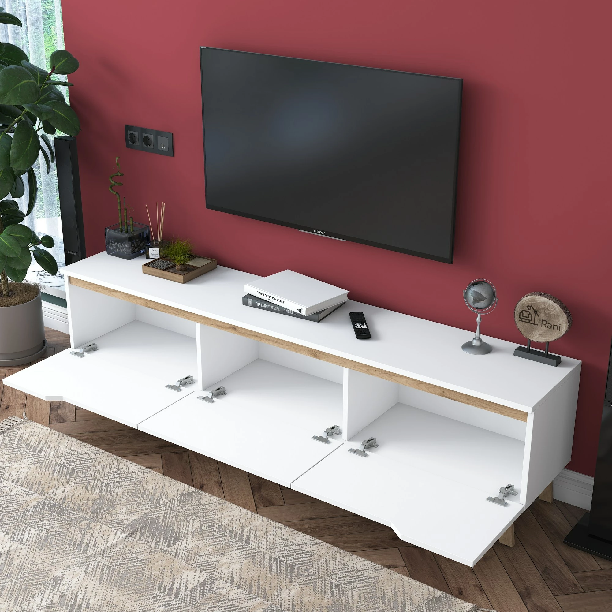 Komodë TV Hanah Home, D1 - 2472, ngjyrë e bardhë dhe arre