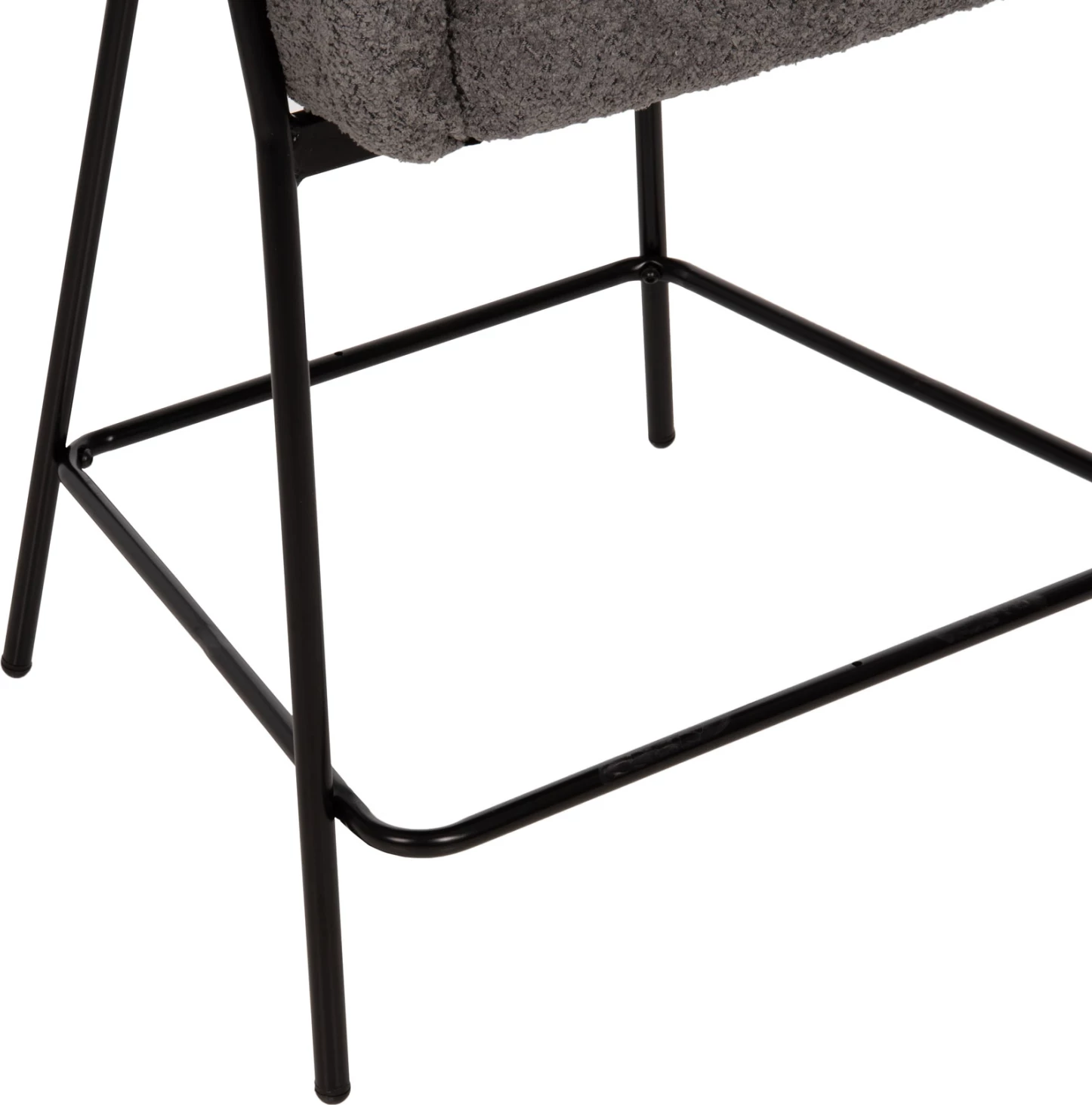 Karrige për bar mesatare WOLF FH8584.01, pëlhurë boucle gri, këmbë metalike të zeza, 56x56x96H cm., set prej 2 copë