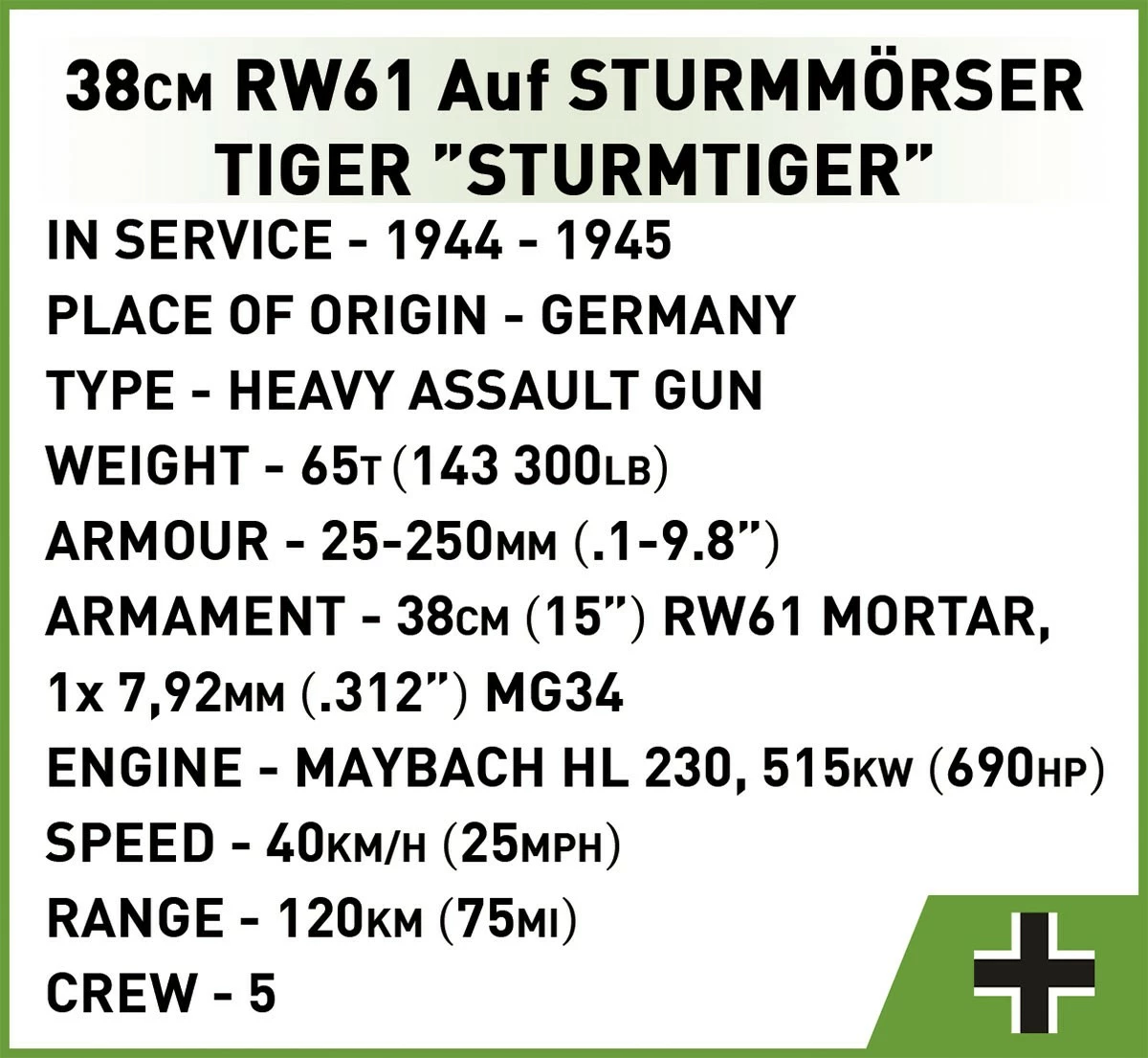 Set blloqe Cobi Klocki 38cm Sturmmörser Sturmtiger, 1100 pjesë, Kamuflazh