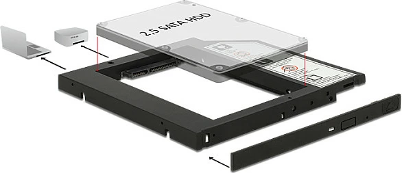 Adapter kornizë DeLOCK 62669 për bay 5.25" slim, për HDD/SSD 2.5" SATA 6 Gbit/s, e zezë
