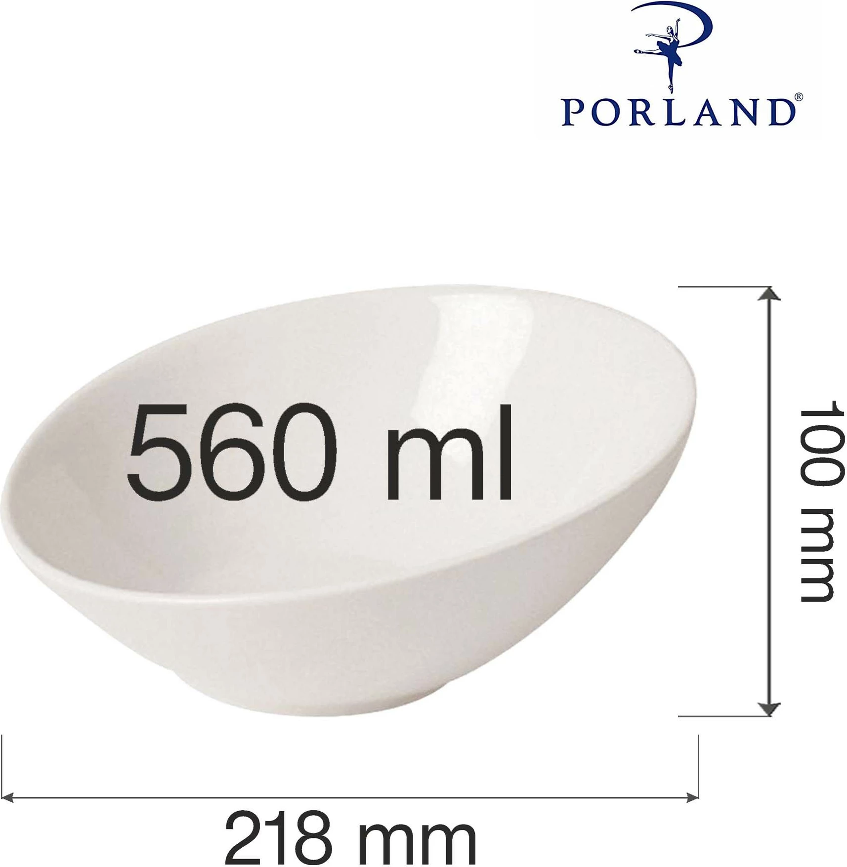 Tas porcelani Porland Dove 220 mm 560 ml, krem, set 6 copë