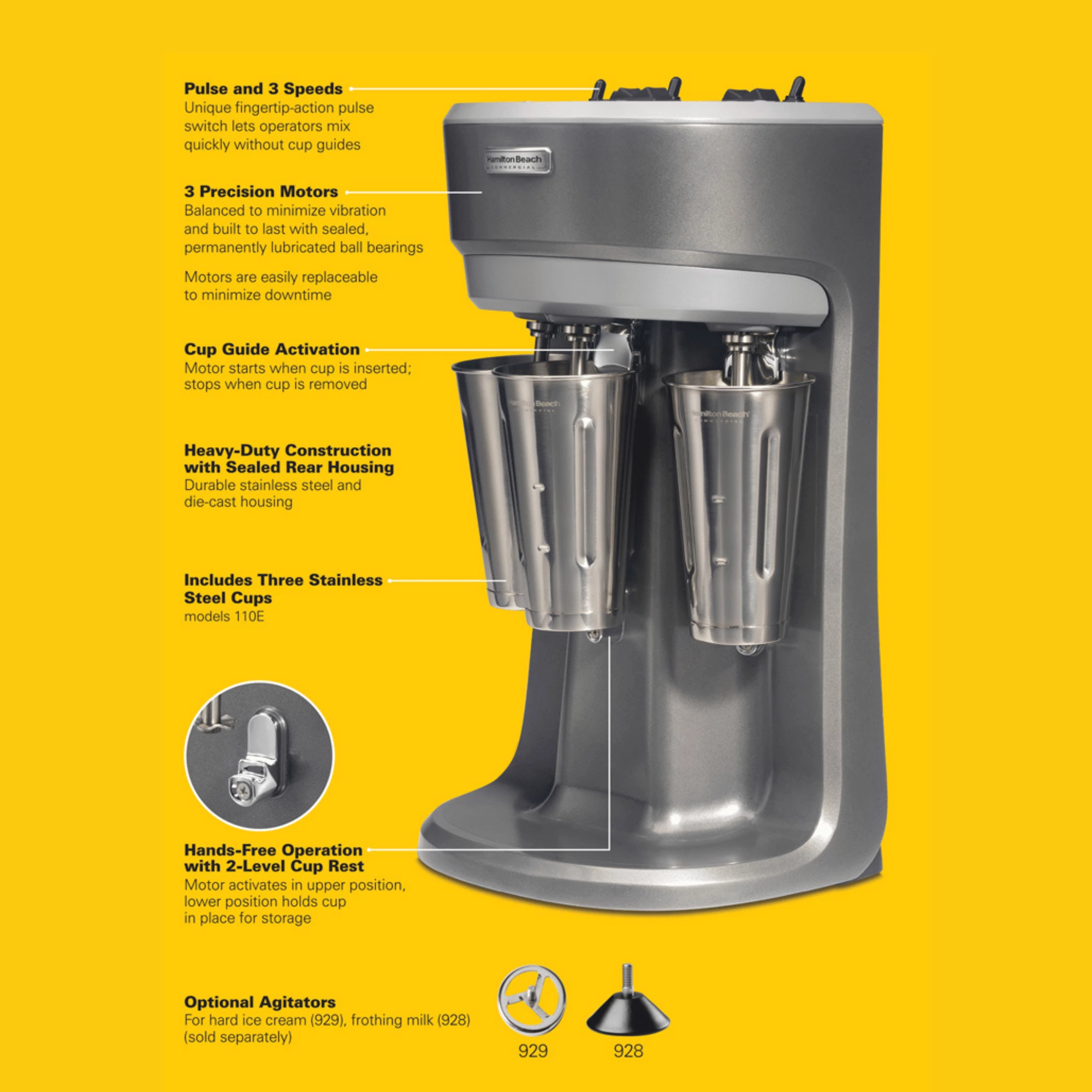 Mikser pije me tre bosht, Hamilton Beach Commercial, 3x 1/3 HP, 318x229x521mm