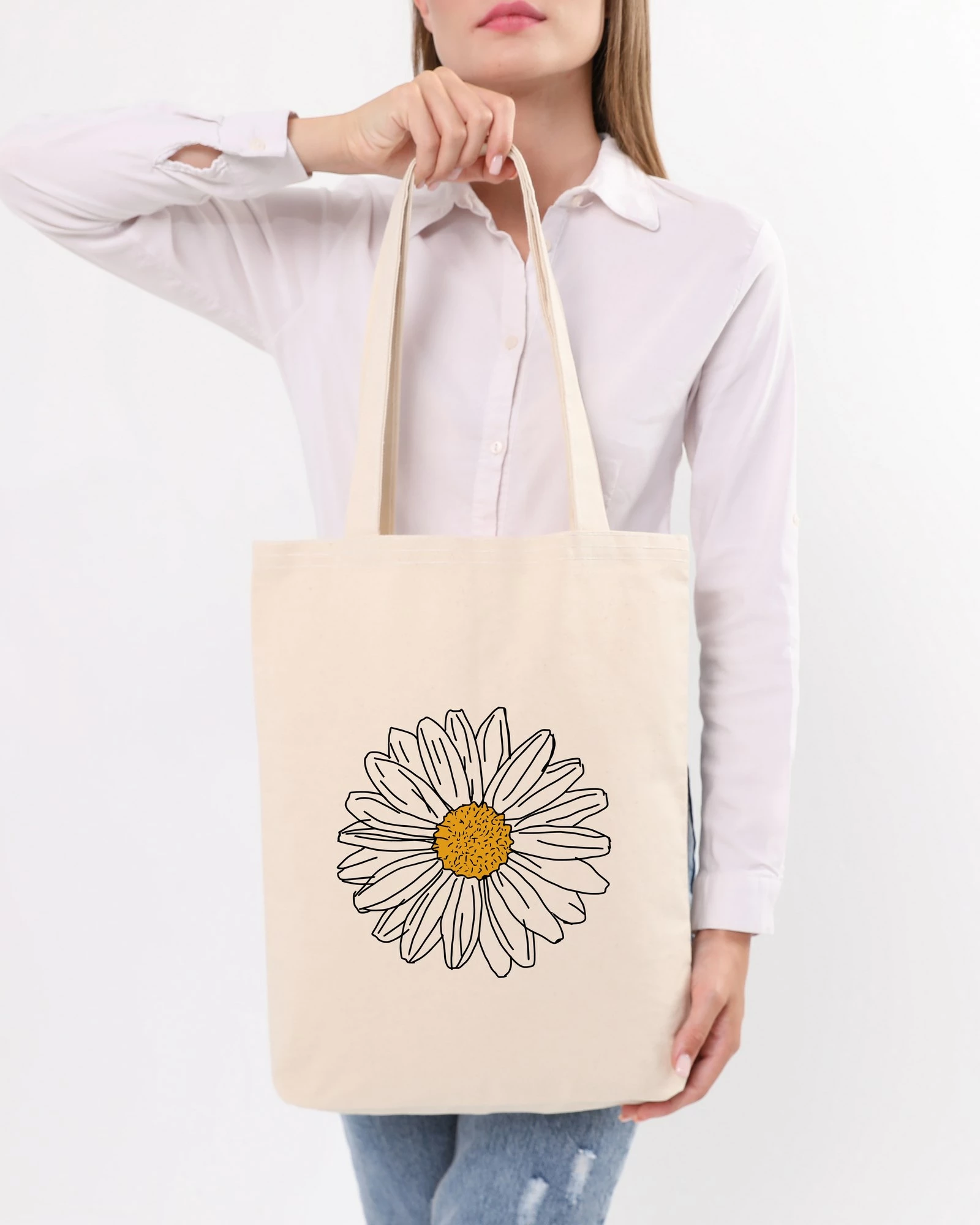 Çantë tote Zoozie Bags, krem, 35x40x8cm, me lule