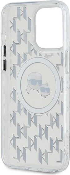 Mbështjellës Karl Lagerfeld IML Monogram Karl & Choupette Head MagSafe për iPhone 15 Pro Max, Transparent