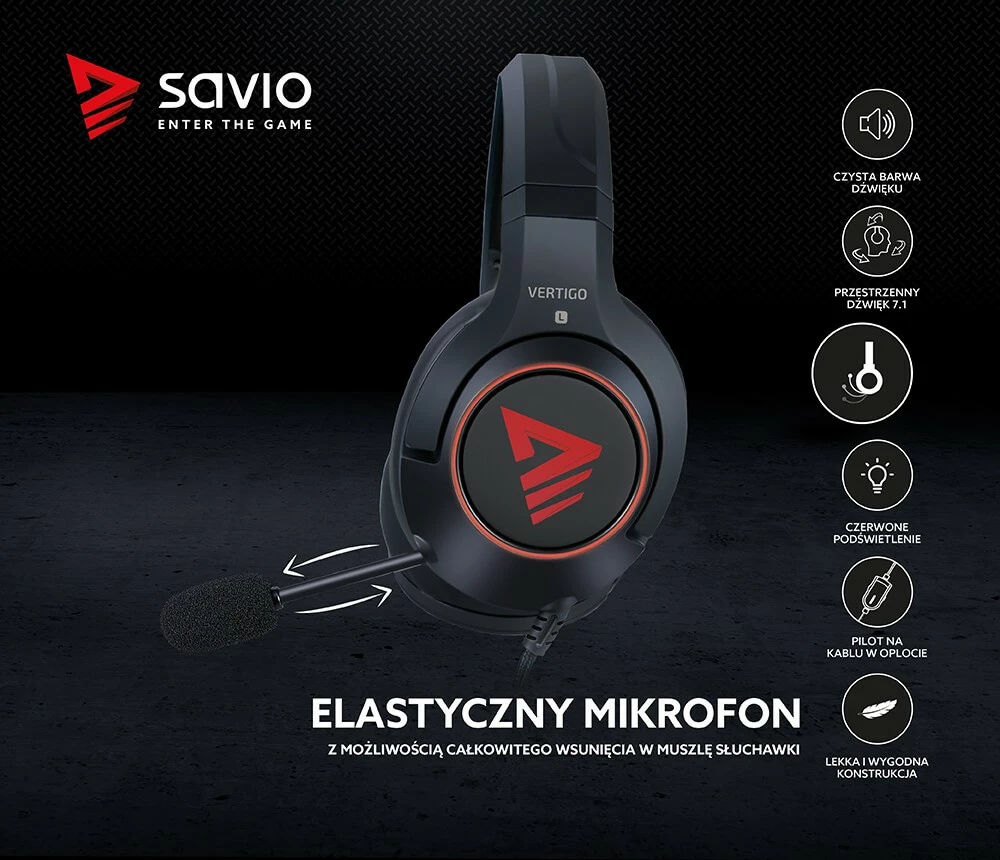 Kufje gaming Savio Vertigo me mikrofon, Surround 7.1, USB, të zeza