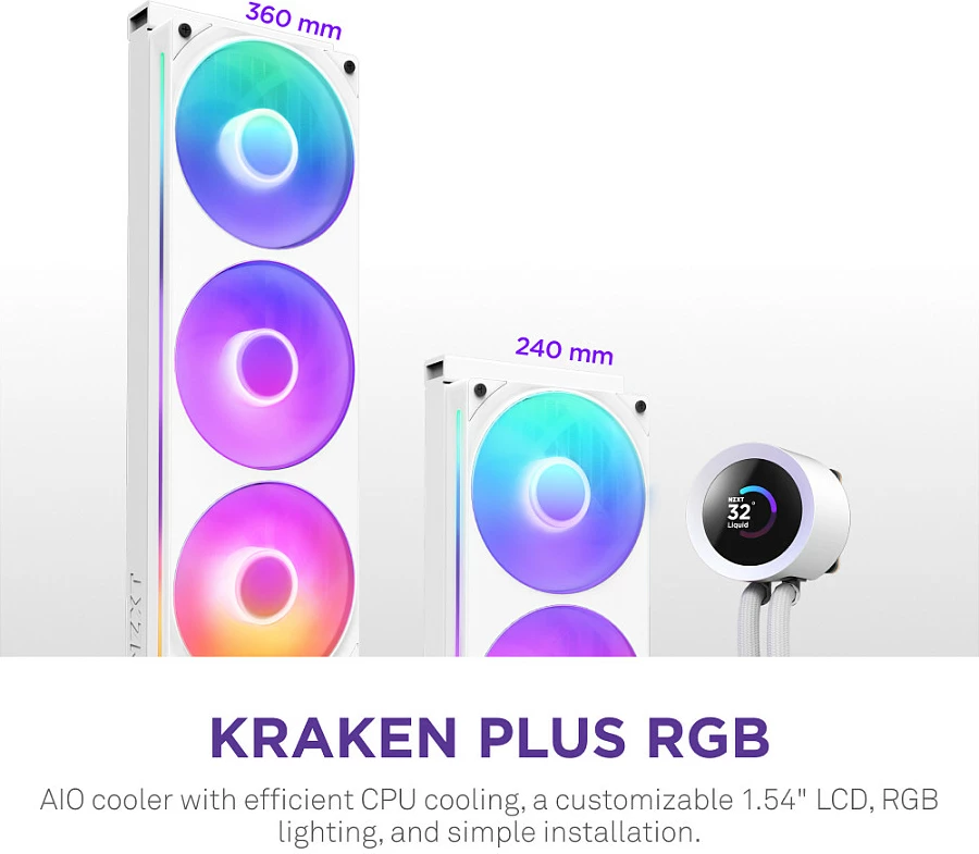 Ftohës uji AIO NZXT Kraken Plus V2 240mm, RGB, Display TFT, i bardhë