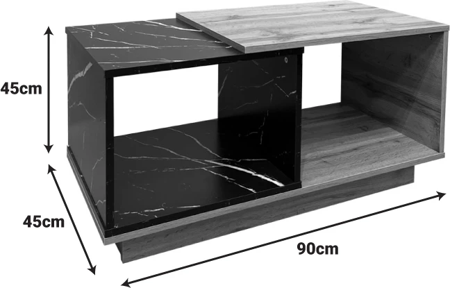 Tavolinë kafeje Fetix, ngjyrë mermeri të zi-sonoma, 90x45x45cm
