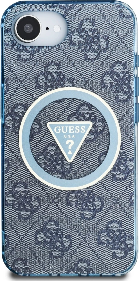 Mbështjellës Guess IML Metal Glitter 4G Circle Triangle MagSafe për iPhone 16e, Blu