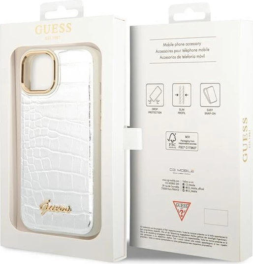 Mbështjellës Guess Croco Collection për iPhone 14 Plus 6.7", argjendtë