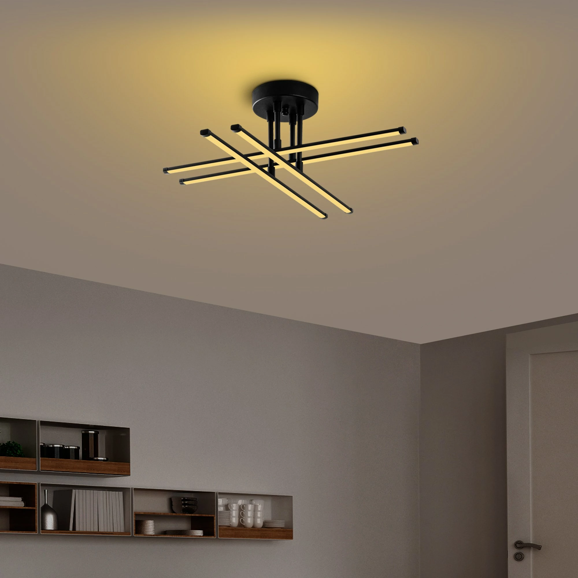 Llambë tavani moderne, metal i zi, Opviq Exhaust-13661, 61x22x61cm
