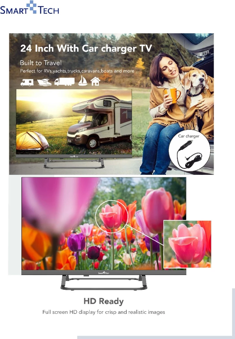 Televizor SmartTech 24HG01VC 24" HD Ready Google TV (12V/220V), gri