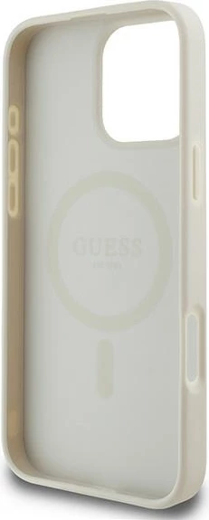Mbështjellës Guess Grained Ring MagSafe për iPhone 16 Pro, bezhë