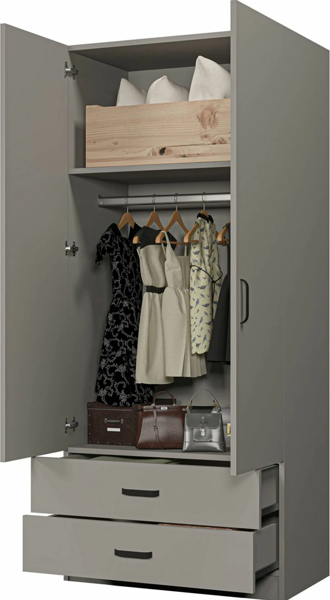 Dollap rrobash ngjyrë gri, Skye Decor, Yaman Luna 1600-043