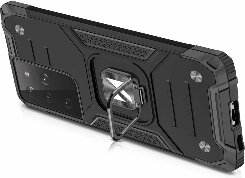 Mbështjellës Wozinsky Ring Armor për Samsung Galaxy S22 Ultra, me mbajtëse gishti dhe qëndrim, i zi