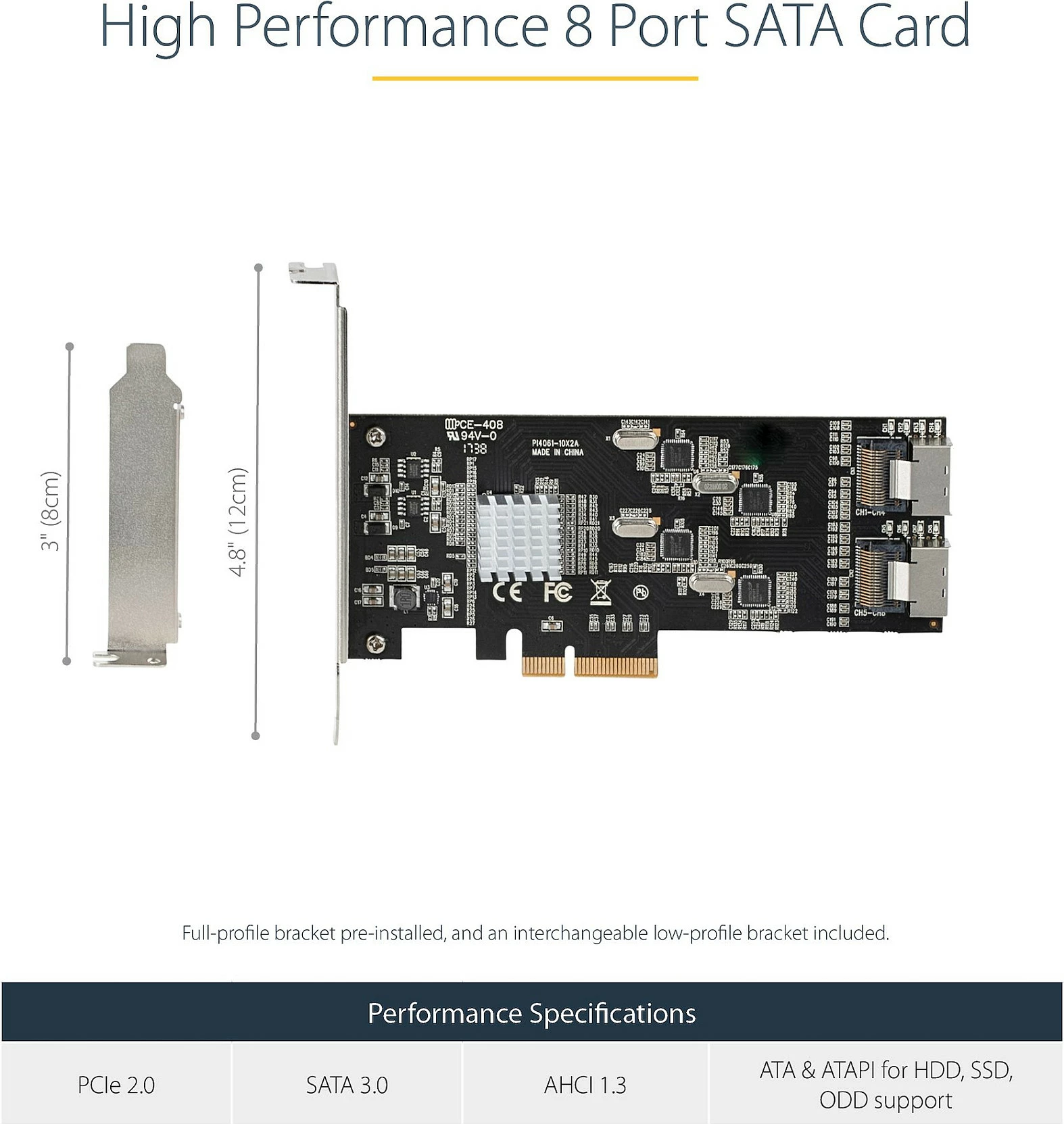 Kartë kontrolleri SATA StarTech 8-Port, PCIe x4 Gen2, 6Gbps, 2x Mini-SAS, me kabllo Mini-SAS në 4x SATA, e zezë