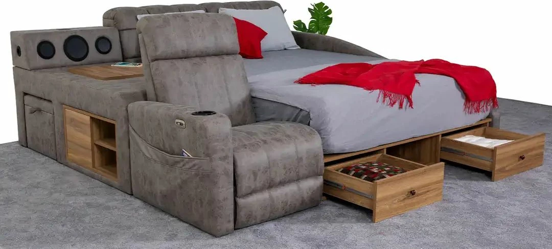 Krevat dopio me funksion masazhi, USB, audio, ngjyrë kafe, Skye Decor Whesley Smart