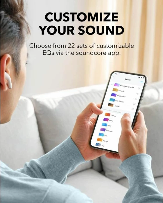 Kufje pa kabllo ANKER Soundcore K20i (A3994G21), Bluetooth 5.3, 6h/36h, IPX5, 2 mikrofonë AI ENC, të bardha, set me kasë karikimi