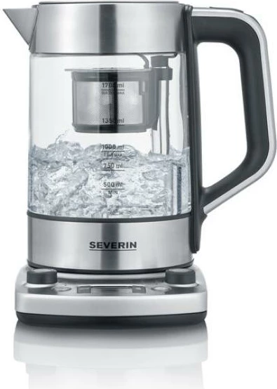Çajnik elektrik/tea maker Severin WK 3422, inoks me funksion auto-lift, timer, e zezë