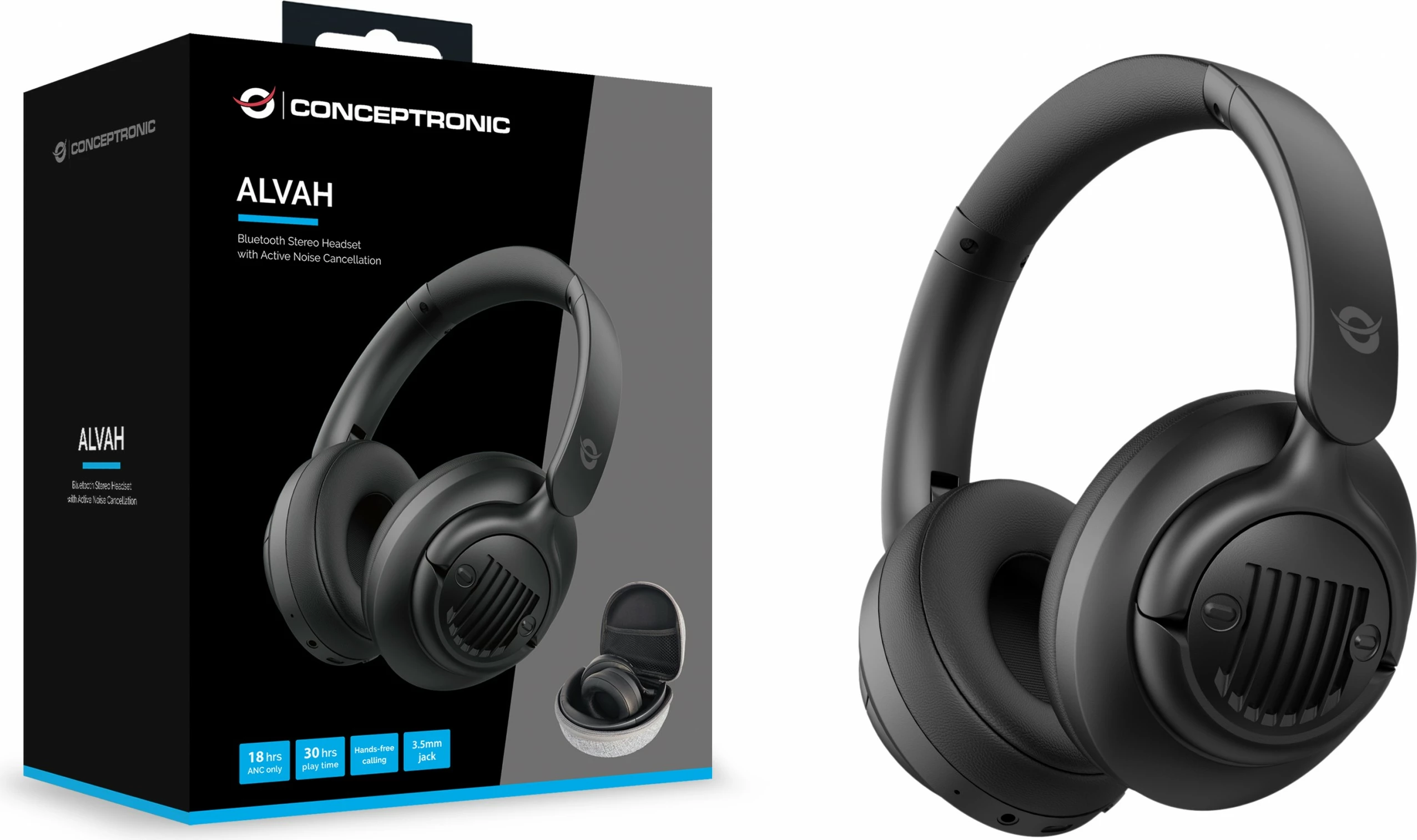 Kufje Conceptronic Wireless BT 5.4, stereo, 30 orë, anulim zhurme, të zeza