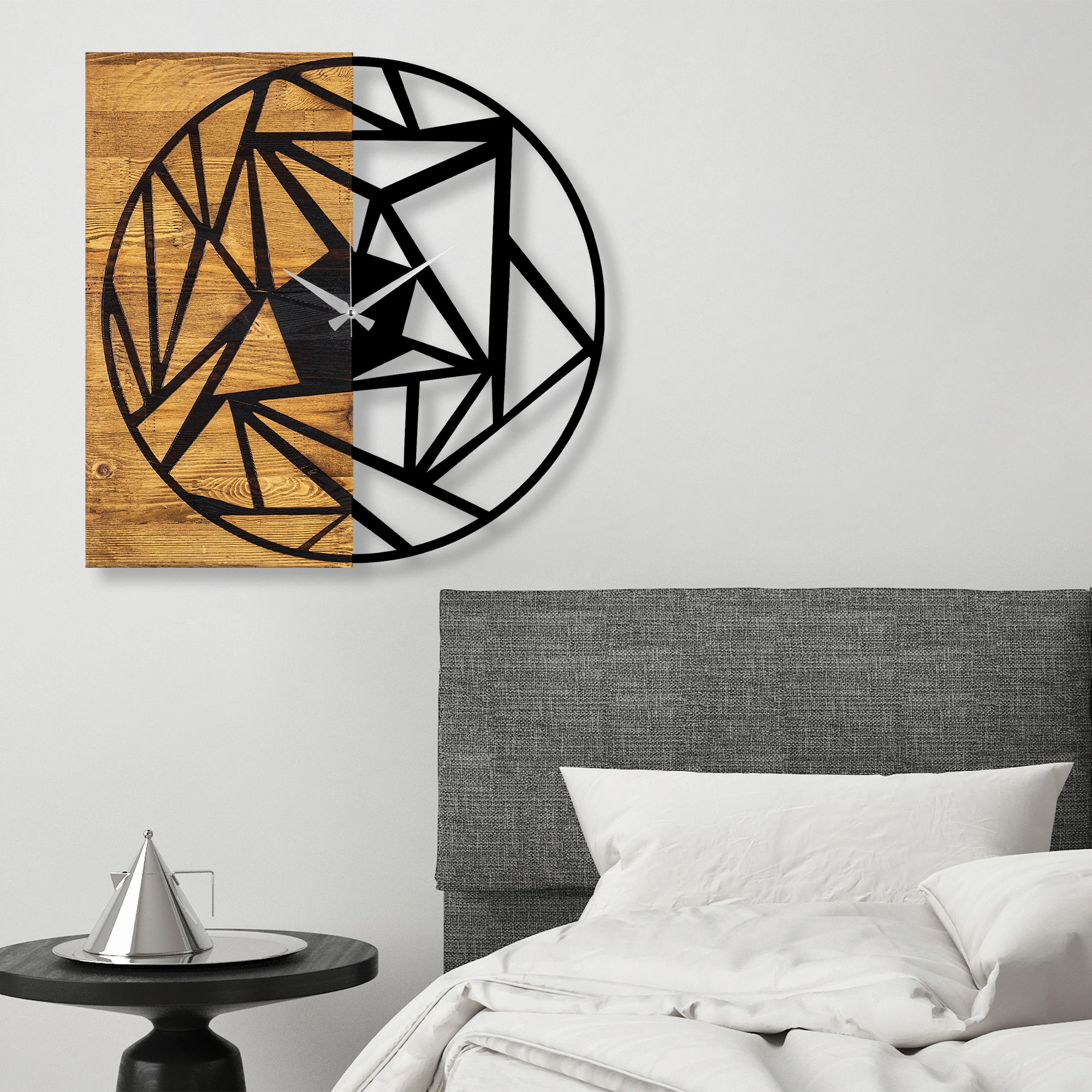 Orë muri dekorative prej druri Wallity, ngjyrë arre dhe e zezë, 60x3x58cm