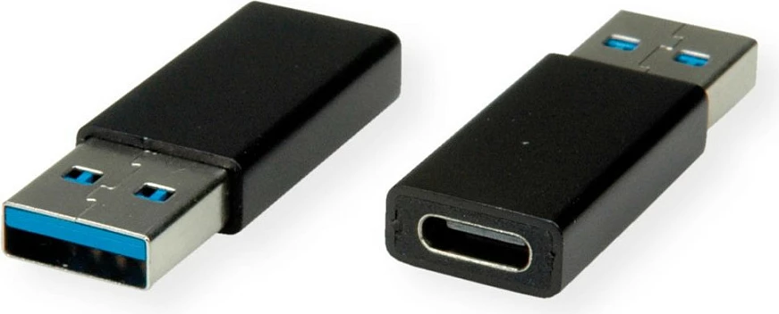 Adapter USB VALUE, USB-A (mashkull) në USB-C (femër), USB 3.2 Gen 1, 5 Gbit/s, i zi
