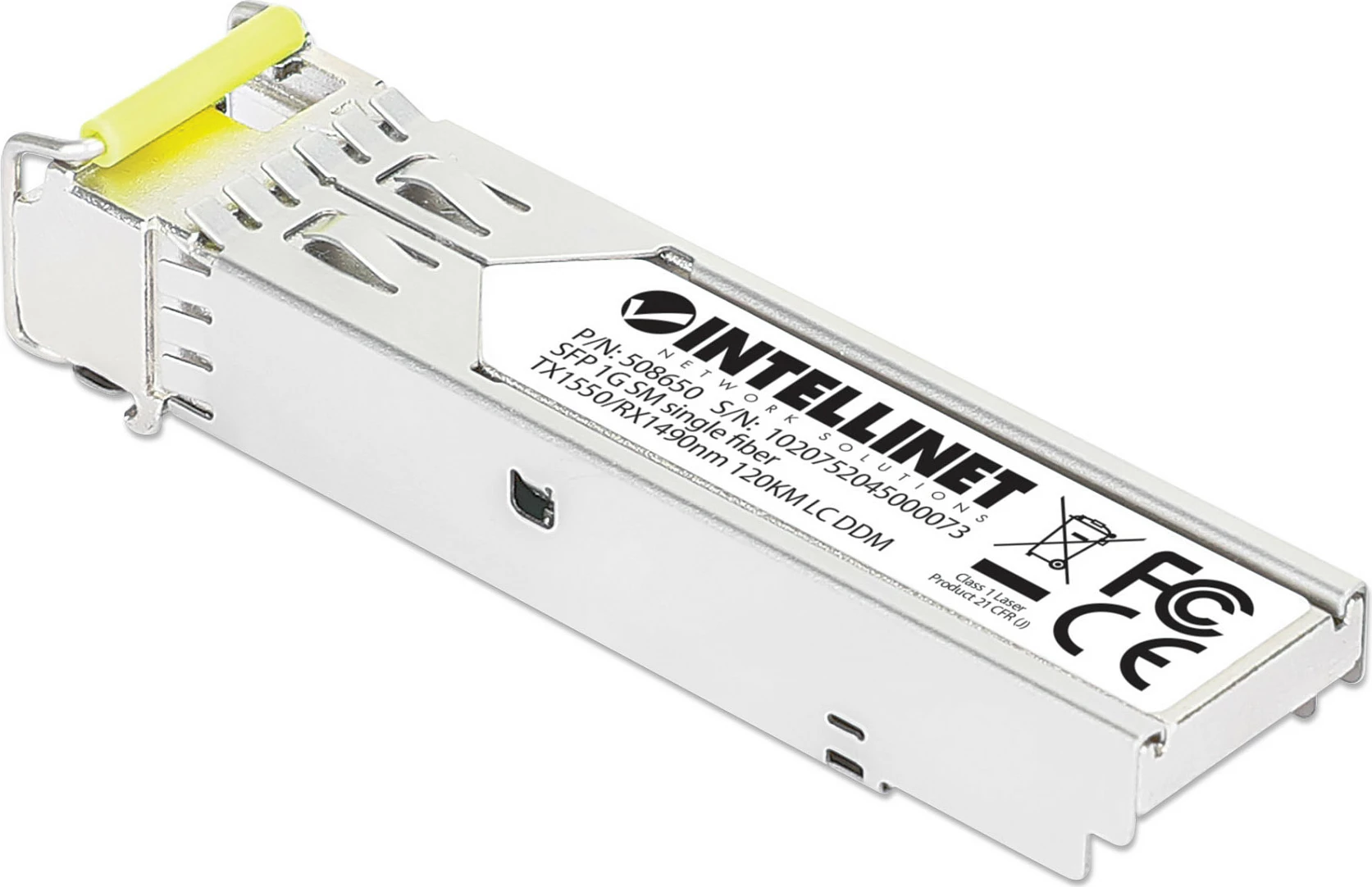 Modul transceiver SFP Intellinet 508650, 1Gbps 1000BASE-BX-D, BiDi WDM RX1490/TX1550, LC, SMF 120 km, argjendtë