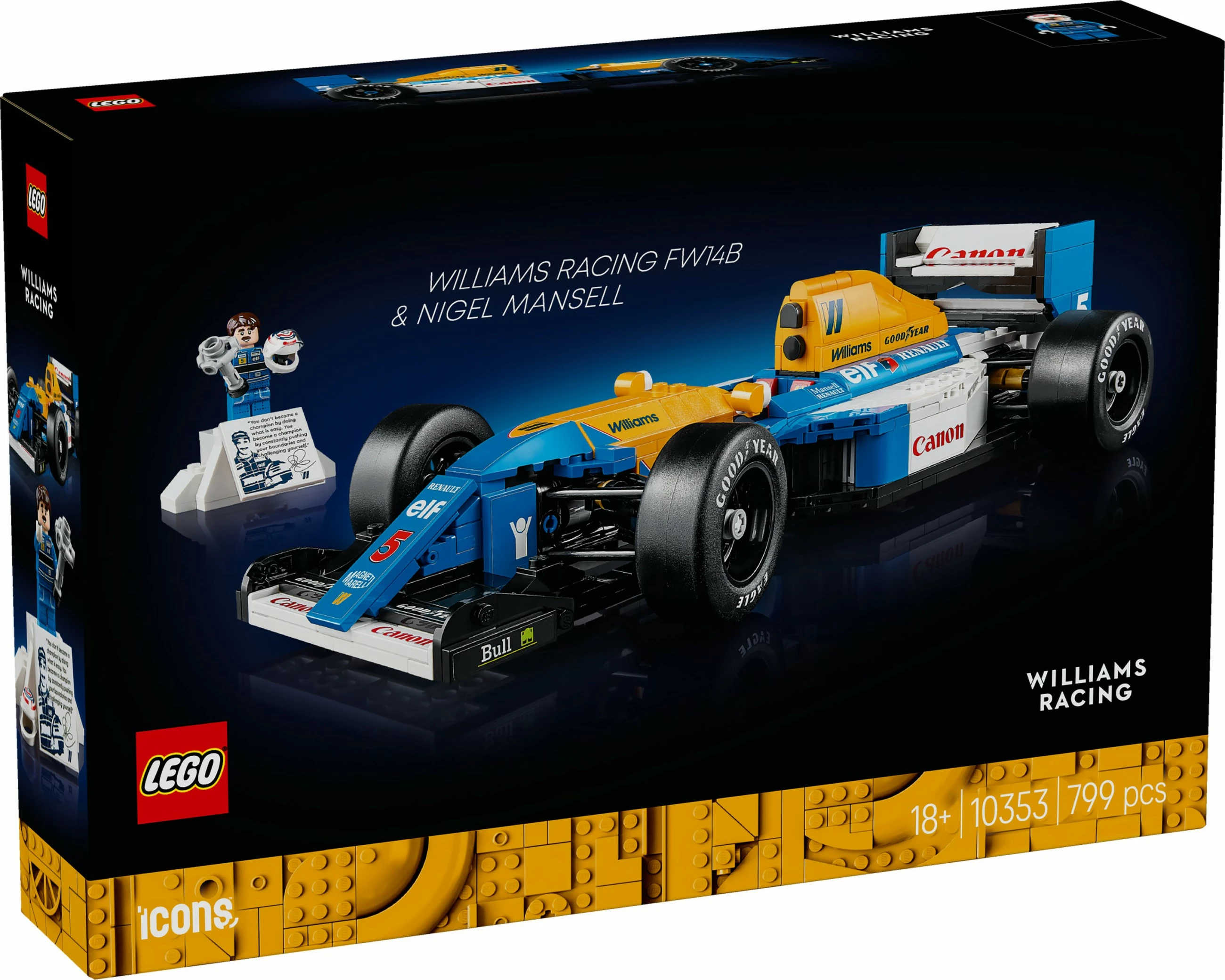 Set ndërtimi LEGO Williams Racing FW14B & Nigel Mansell, 799 pjesë, shumëngjyrësh