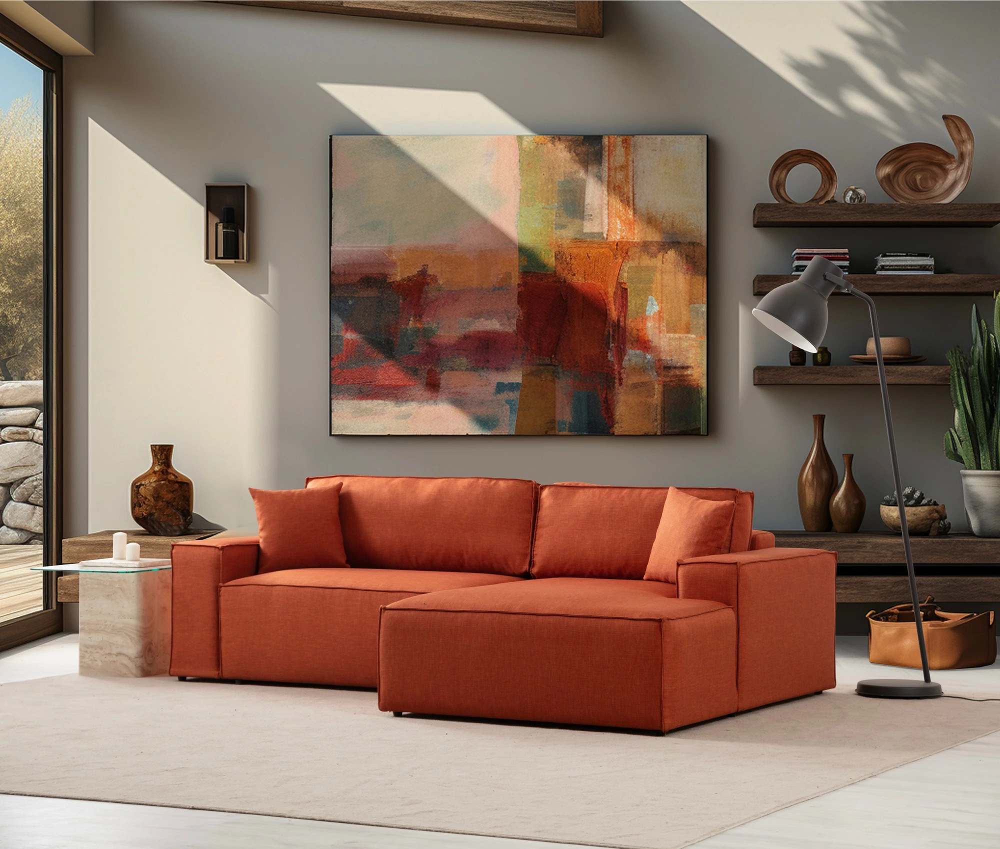 Kënd-sofë krevati Atelier del Sofa, kënd i djathtë, portokalli