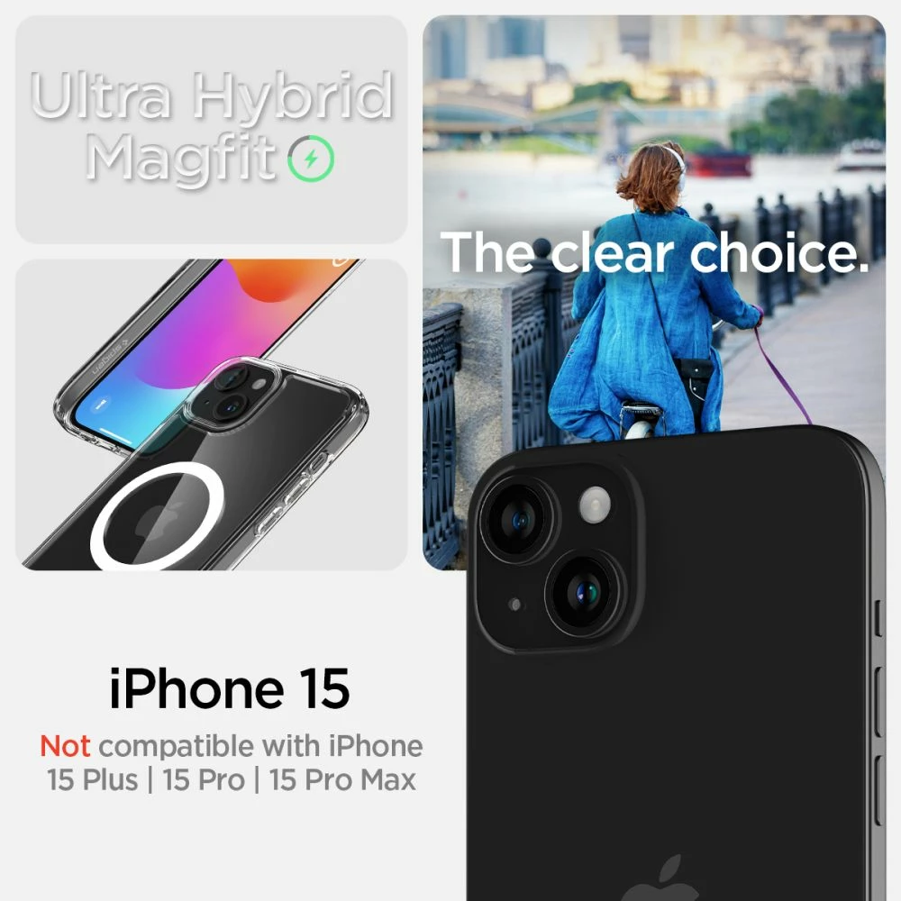 Mbështjellës Spigen Ultra Hybrid Mag për iPhone 15, MagSafe, Transparent/Bardhë