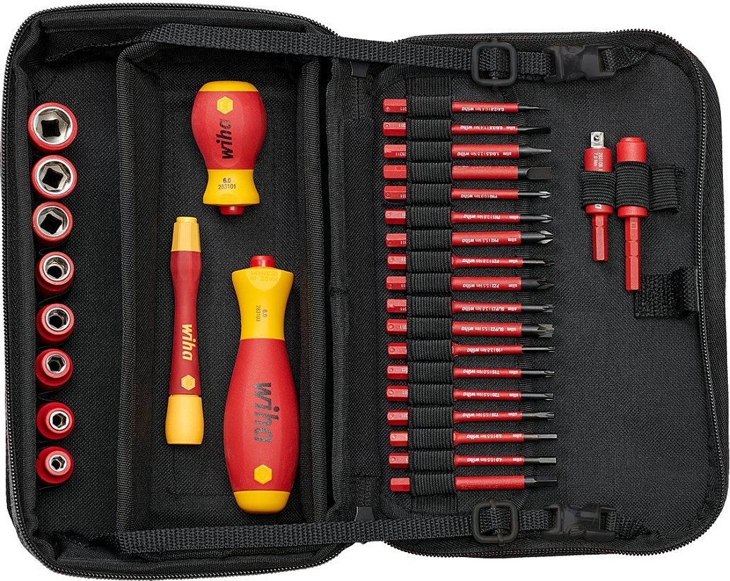 Set kaçavidash izolume Wiha 43465, 18 bitë, 3 doreza, 1000V, 969 g, kuqe/portokalli