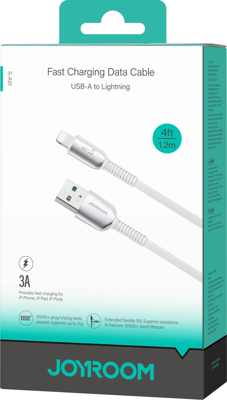 Kabllo Joyroom S-A51 Cutting-Edge Series, USB-A në Lightning, 1.2m, 3A, Gri