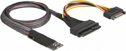 Adapter NVMe DeLOCK M.2 Key M 67-pin në U.2 SFF-8639/SATA 15-pin, kabllo 0.5 m, i zi