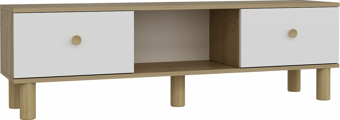 Komodë TV Skye Decor, ngjyrë lis safir dhe e bardhë