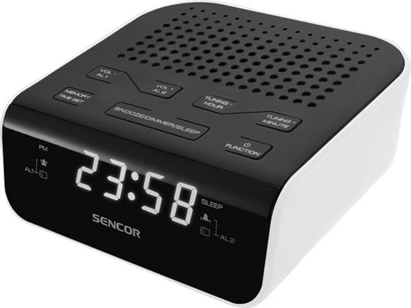 Orë alarmi me radio Sencor SRC 136 WH, ekran LED, 20 stacione FM, e bardhë
