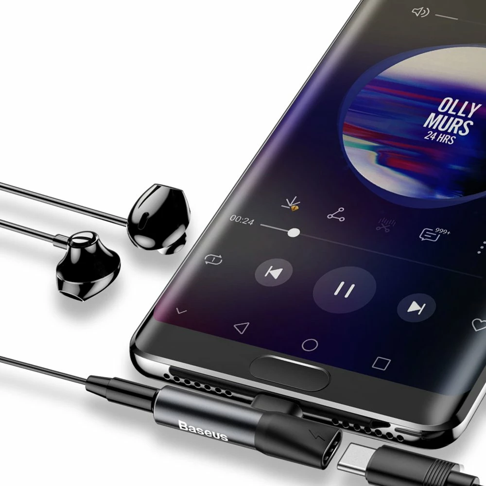 Adapter audio Baseus L41, USB-C në USB-C + 3.5 mm, i zi