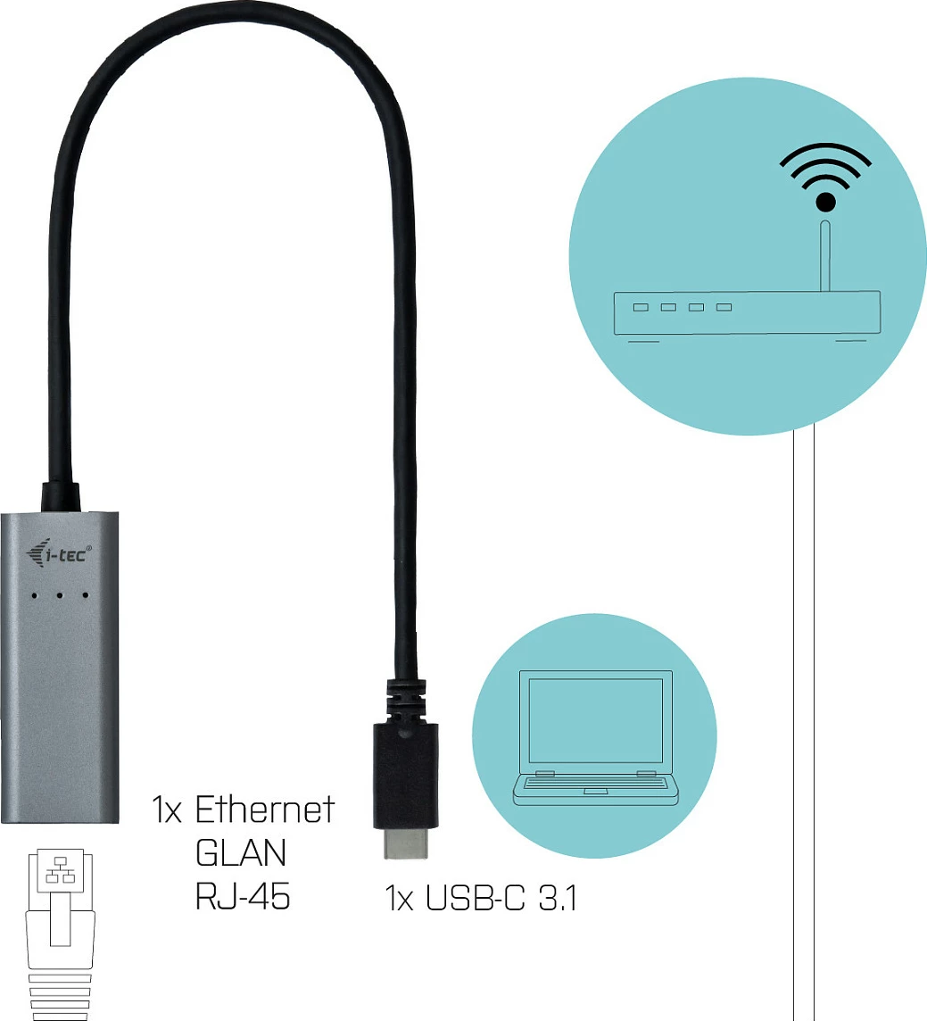Adapter Ethernet USB-C i-tec Metal Gigabit, 1x RJ-45, 10/100/1000 Mbps, Gri