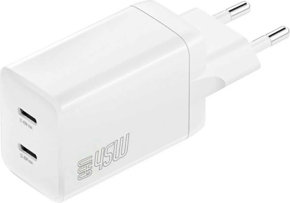 Karikues muri 4smarts PD Plug Dual 45W GaN 2xUSB-C, i bardhë