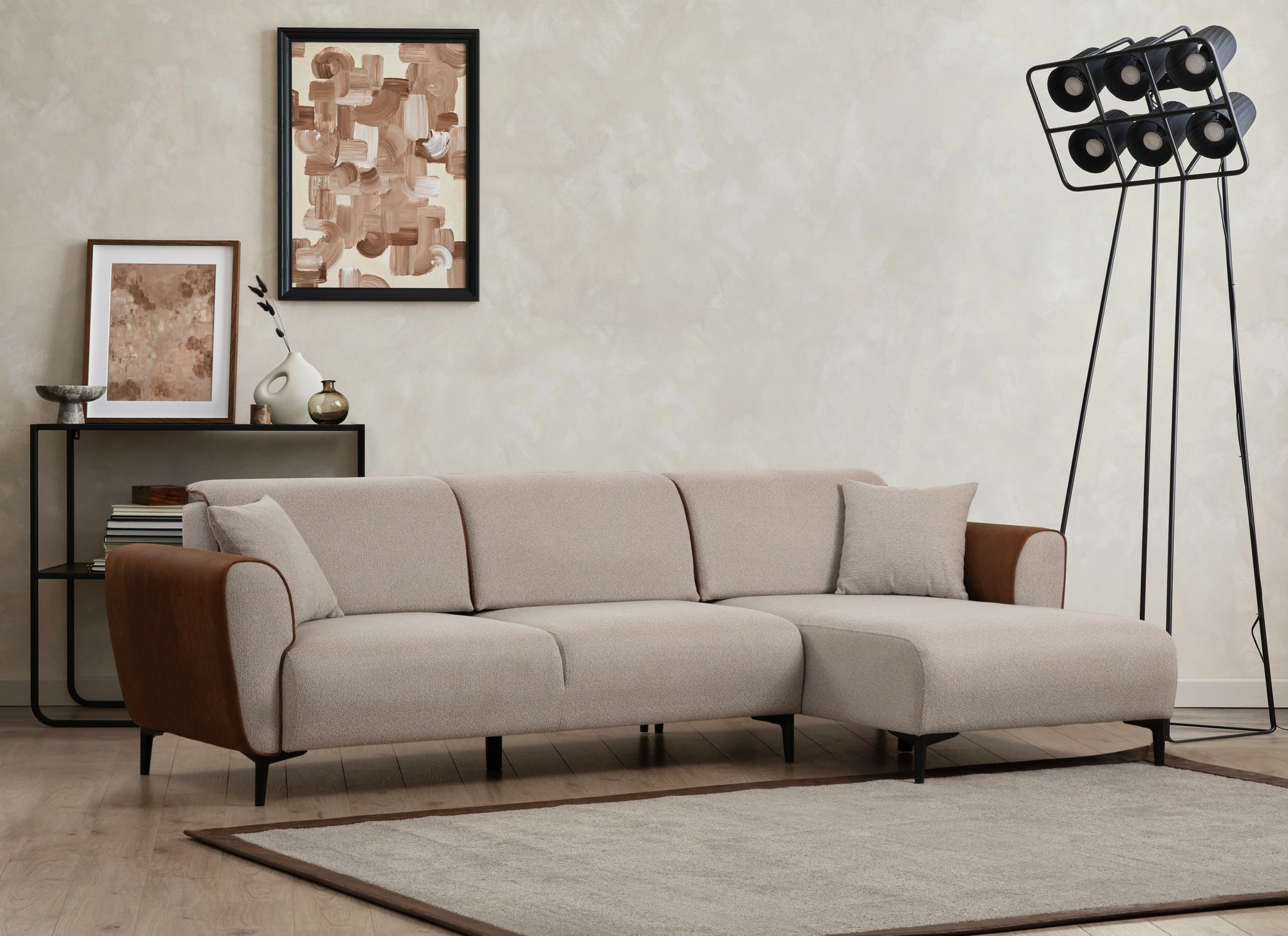Kënd-sofë krevati Atelier del Sofa, anë e djathtë, bezhë, kanelle