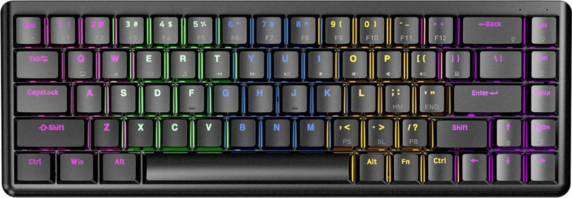 Tastierë gaming mekanike Rampage REBEL 65% (68 taste), low profile, Red switch, RGB, USB-C, e zezë