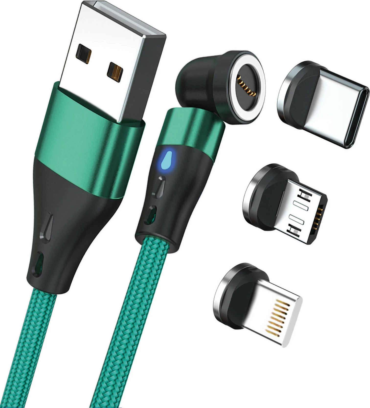 Kabllo karikimi magnetike RealPower MagneticCharge3, USB-A, 1 m, e gjelbër