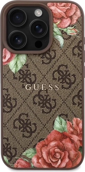 Mbështjellës Guess GUHMP16XP4ROPEMCW për iPhone 16 Pro Max 6.9", hardcase, 4G Flowers Print, MagSafe, Kafe