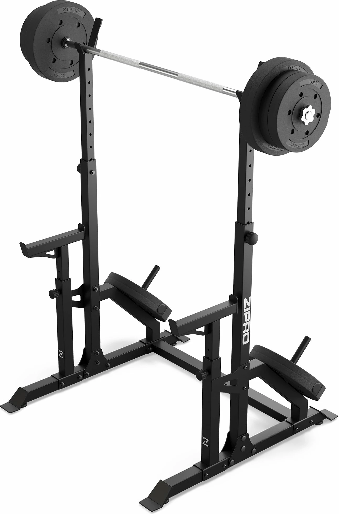 Rack për shtangë Zipro LIFT, i rregullueshëm me safety dhe mbajtëse për disqe, 320 kg, i zi